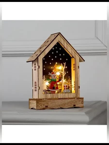 Светодиодная настольная фигура дом с оленем 12x17x4 см