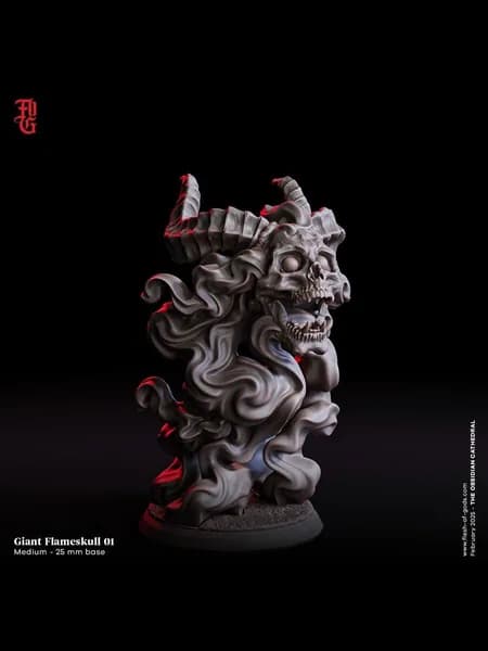 Фигурки для настольных игр, Пламенный череп v1, ДнД, Dangeon and Dragons, sci-fi, pathfinder. база 25mm