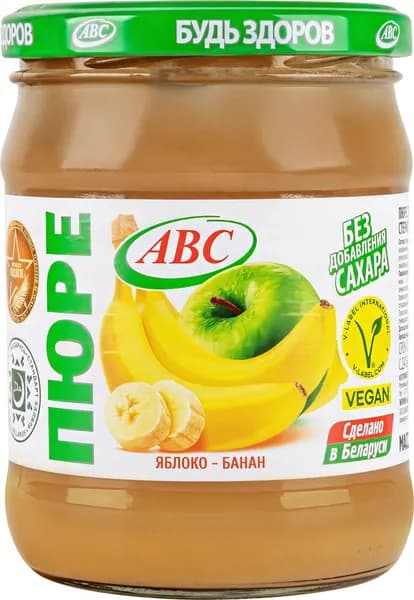 Пюре фруктовое ABC Будь здоров Яблоко-банан, без сахара, 450г