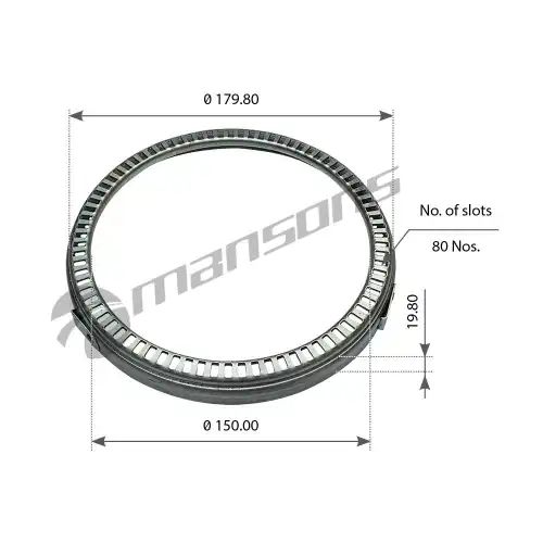 Кольцо ступицы металл зубчатое abs d150xd179,8x19mm z 80nos bpw 300.338 mansons