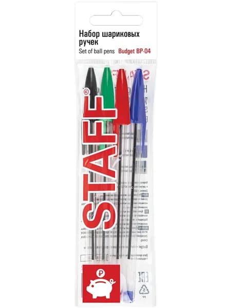Staff Basic Budget Bp-04 4 шт Шариковая ручка, 0.5 мм, синяя