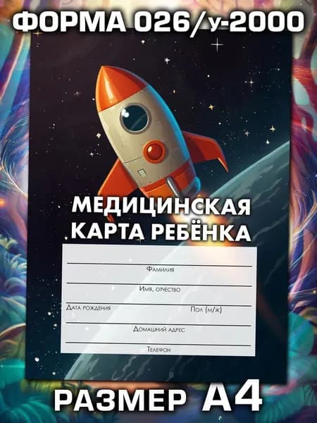 Медицинская карта 026/у-2000 Аурасо, медкарта в детский сад, школу и поликлинику, амбулаторная, большая, размер А4