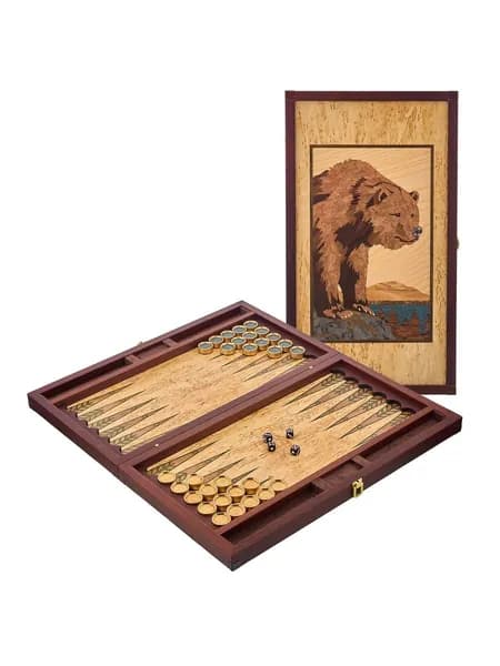 Нарды из карельской березы "Медведь" 50х28,5 см
