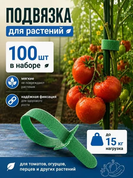 Подвязка для растений многоразовая 100 шт, садовая лента липучка для томатов и огурцов в теплице