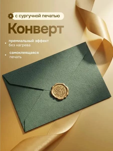 Конверт подарочный, Конверт для денег и поздравлений с печатью, зеленый