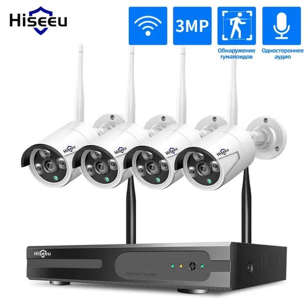 Hiseeu Wi-Fi Комплект камеры видеонаблюдения,10CH NVR Набор,3MP 4 IP камеры без жесткого диска,ночного видения,Одностороннее аудио,P2P