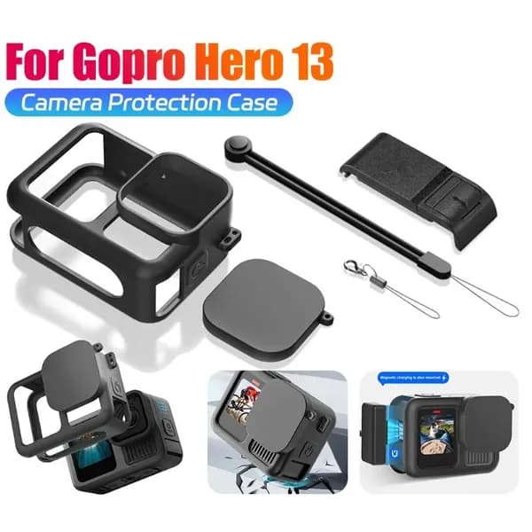 Силиконовый чехол для GoPro Hero 13, Боковая крышка для аккумулятора, Крышка объектива, ремешок, Полный набор аксессуаров