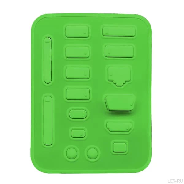 Универсальный набор заглушек для ноутбука: для портов USB, Type-C, питания, аудио и miniDP, из резины, зеленого цвета
