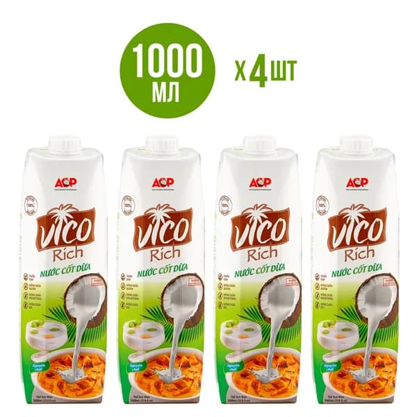 Органическое кокосовое молоко ACP VICO Rich / 1 л / 4 шт