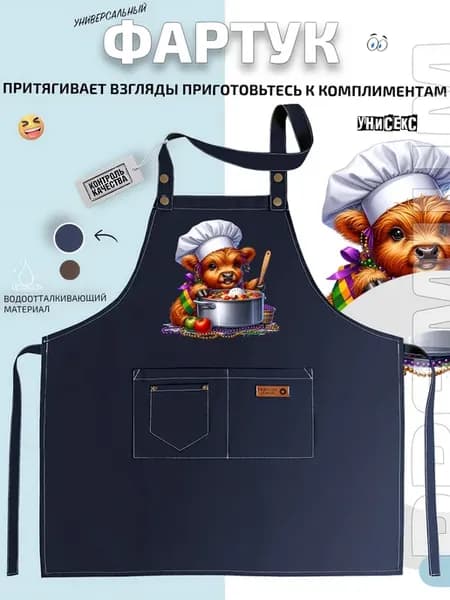 Фартук медвежонок повар с кастрюлей супа