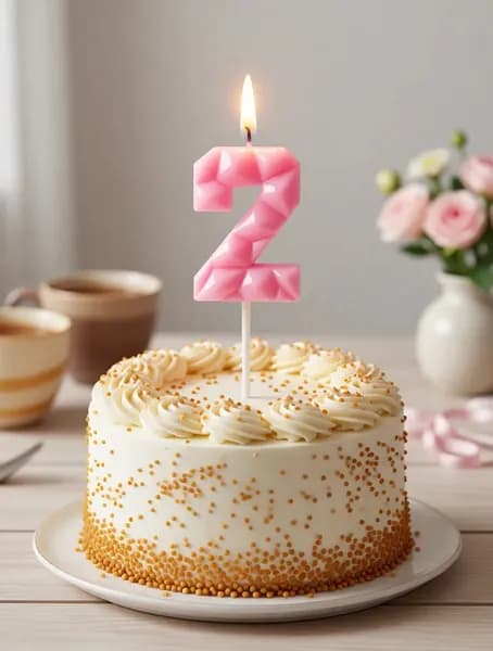 Свеча цифра 2, розовый лед, высота свечи 5см, для торта, День рождения