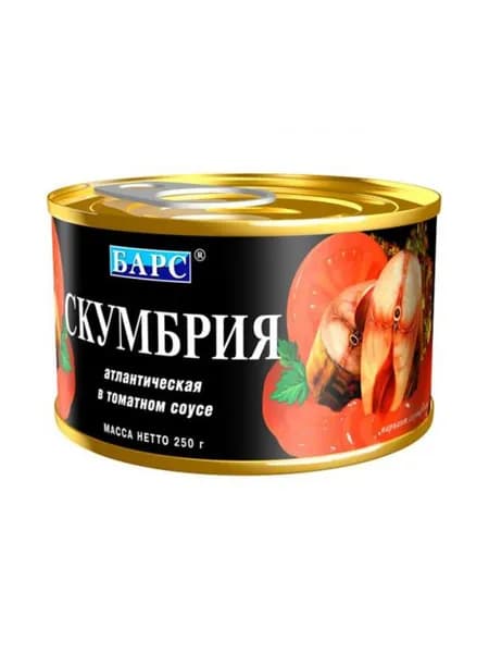 Барс Скумбрия атлантическая в томатном соусе, 250 г, 1 шт //