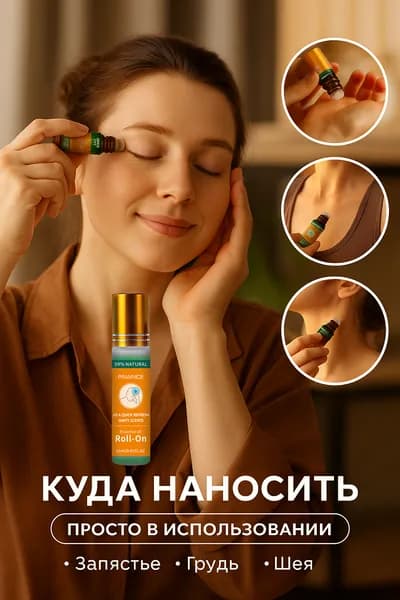 Роллер с эфирным маслом от мигрени - Стик для облегчения мигрени, быстрое снятие головного напряжения, 100% чистый и натуральный, смесь с мятным маслом (12 мл)