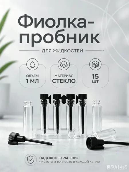 Стеклянные фиолки-пробники с пипеткой 1 мл, флаконы для жидкостей, комплект 15 шт
