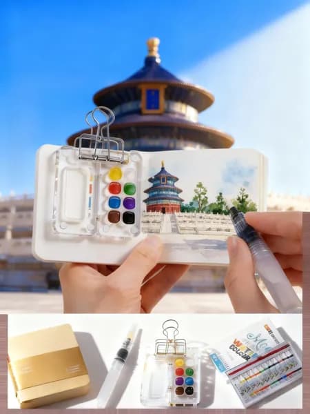 Мини набор для рисования. Мини складная палитра со скетчбуком. Мольберт.