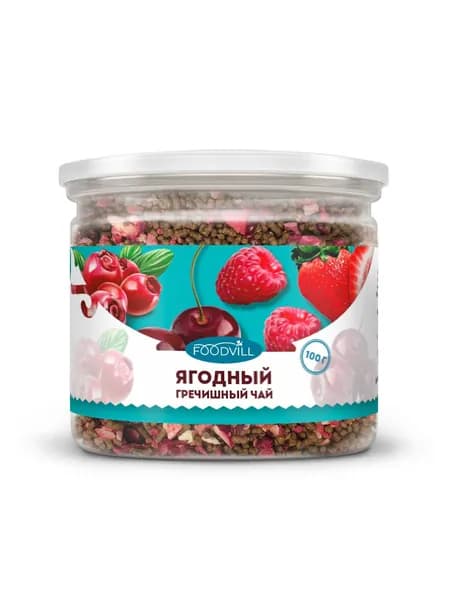 Гречишный чай ЯГОДНЫЙ 100 гр, с малиной, клубникой, вишней, чайный напиток для похудения, гранулированный, FOODVILL