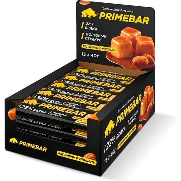 Протеиновый батончик PRIMEBAR - Карамель и миндаль (15 шт по 40 гр)/Prime Kraft (Прайм Крафт)
