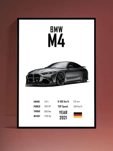 Постер на стену BMW M4 без рамы (29,7х42см)