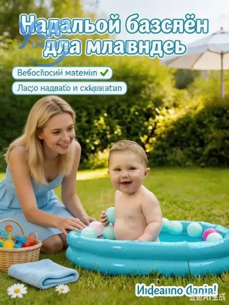 Бассейн надувной детский для малышей, мягкое надувное дно, Для Игр В Саду Или На Балконе, 60x60x12 см