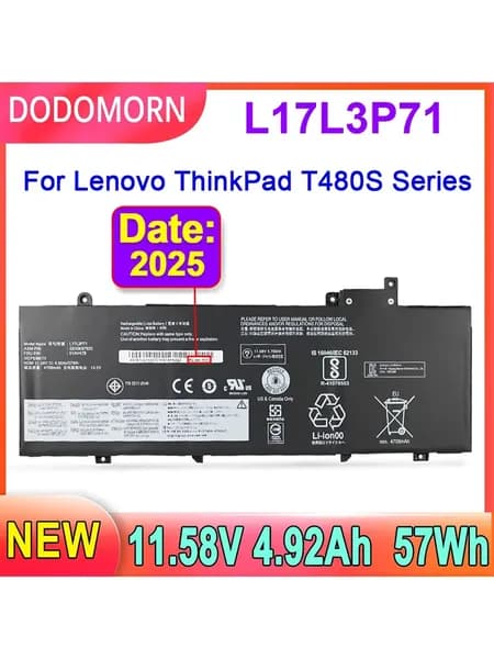 Аккумулятор для ноутбука 4920 мАч, (L17L3P71 Для Lenovo ThinkPad T480S Series L17M3P71 L17M3P72 01AV478 01AV479 01AV480 SB10K97620 SB10K97621)