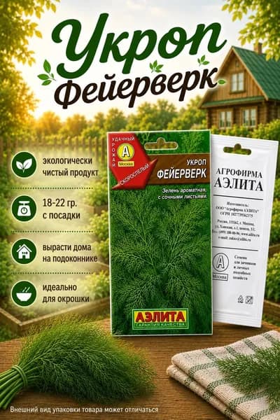 Семена укропа Фейерверк Аэлита, 2 г, кустовой среднеспелый укроп для зелени, семена зелени для огорода