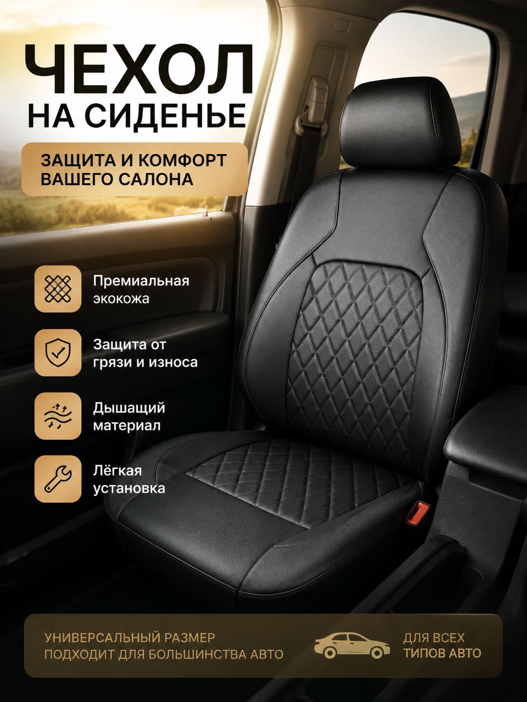 Автомобильный чехол на Сиденье водительское, Искусственная кожа