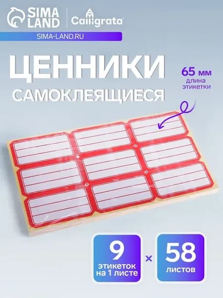 Ценники самоклеящиеся 34х65 мм 9 штук на листе