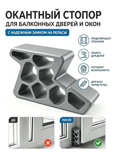 Ограничитель открывания окна и балконной двери со стопором, серый