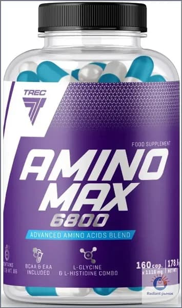 Аминокислоты комплекс, 160 капс, Trec Nutrition Amino Max 6800 (таурин, глютамин, витамин в6, витамин с)