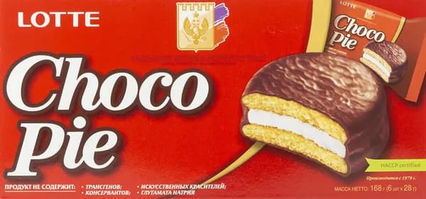 Печенье Lotte Choco Pie прослоенное глазированное 168г