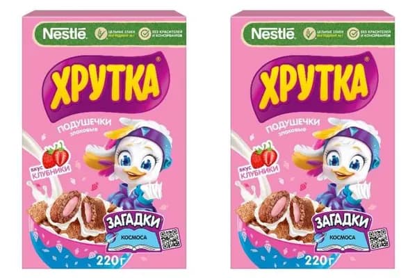 Хрутка Готовый завтрак Подушечки клубничные 220 г, 2 уп