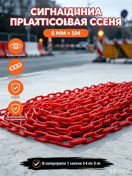 Сигнальная оградительная цепь пластиковая , длина 10 м, для ограждения дорожных столбиков и конусов