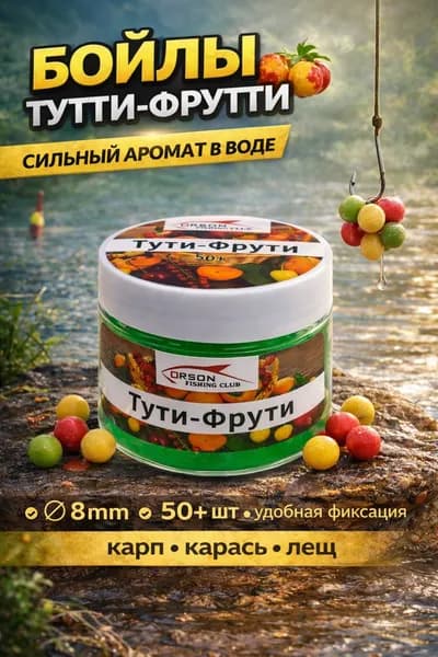 Бойлы тутти-фрутти 8 мм для рыбалки на карпа, карася и леща, яркая ароматная приманка 50+