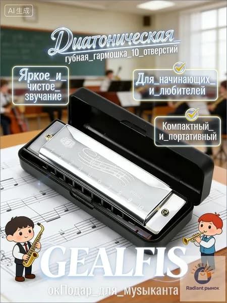 Качественная диатоническая губная гармошка серебряная