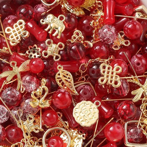 Микс Стеклянные бусины, 30 гр/уп,красная