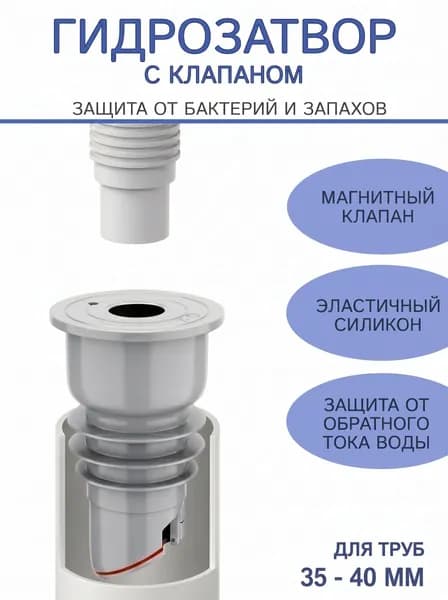 Гидрозатвор сухой 35-40 мм для стиральной машины/раковины/трапа/без запахов