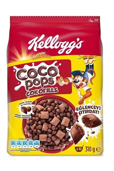 Kellogg's Coco Pops okofills с какао-кремовой начинкой, 310 г, хлопья для завтрака, кукурузные хлопья