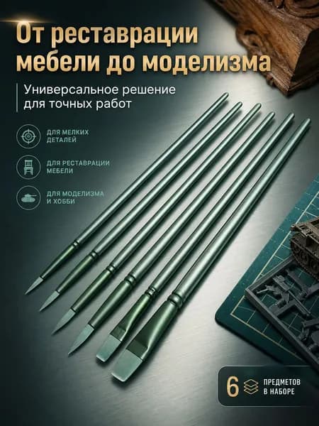 Набор кистей для рисования Круглая, Плоскоовальная  № 0, 00, 6 шт.