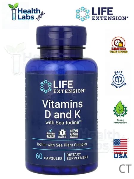 Vitamins D and K Sea-Iodine 60кап Витамины D и K с йодом Life extension