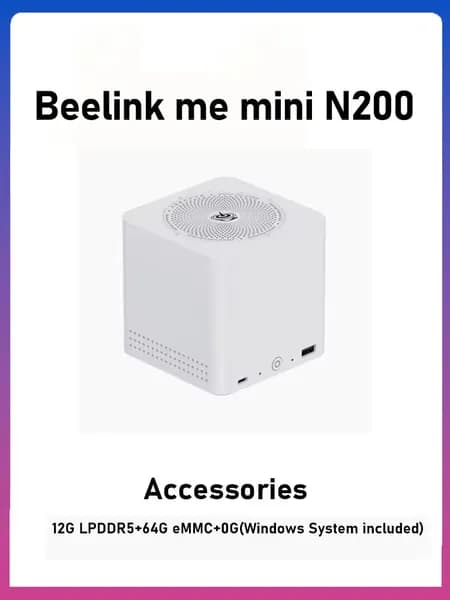 Beelink Мини-ПК (Intel Alder Lake N150, RAM 12 ГБ, SSD 50 ГБ, AMD Radeon, Windows 11 Home), beelink me mini n200, прозрачный