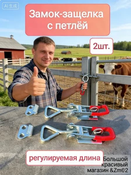 Тарная фурнитура защелка для ящика регулируемая, металлическая, набор 2 шт / серебристая