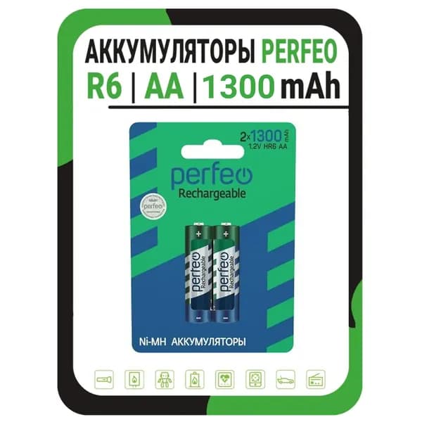 Аккумуляторные батарейки Perfeo АА R6 1300mAh - 2шт. / Аккумулятор пальчиковые AA HR6