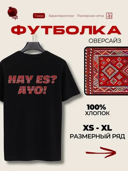 Футболка армянская чёрная оверсайз "HAY ES? "