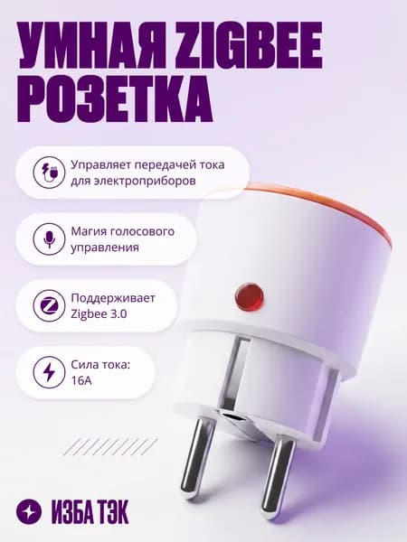 Умная розетка Zigbee, 16А, с таймером, отслеживанием электропотребления, голосовым управлением и защитой от детей