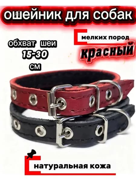 Ошейник кожаный , красный, для мелких пород собак