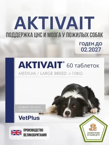 Активайт 60 капсул для поддержки цнс у собак >10 кг
