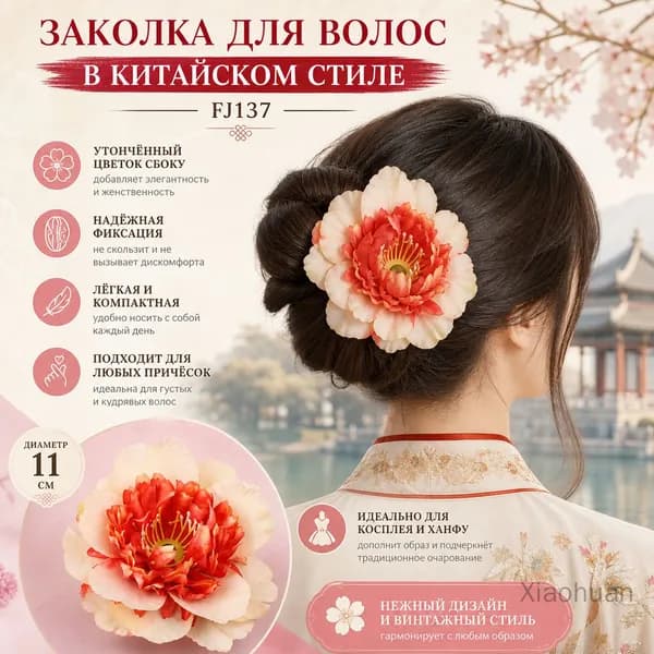 Заколка для волос в винтажном стиле с градиентом и оранжево-красной окантовкой FJ137