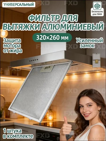1 шт. Сетчатый фильтр для вытяжки 320x260 мм, запасные час: Серебр