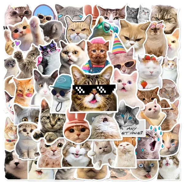 Наклейки котики, мемы, 50 штук