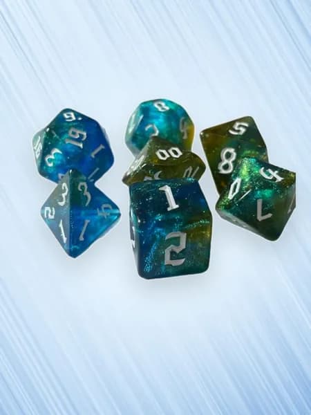 7 кубиков многогранных для настольных игр, голубое золото